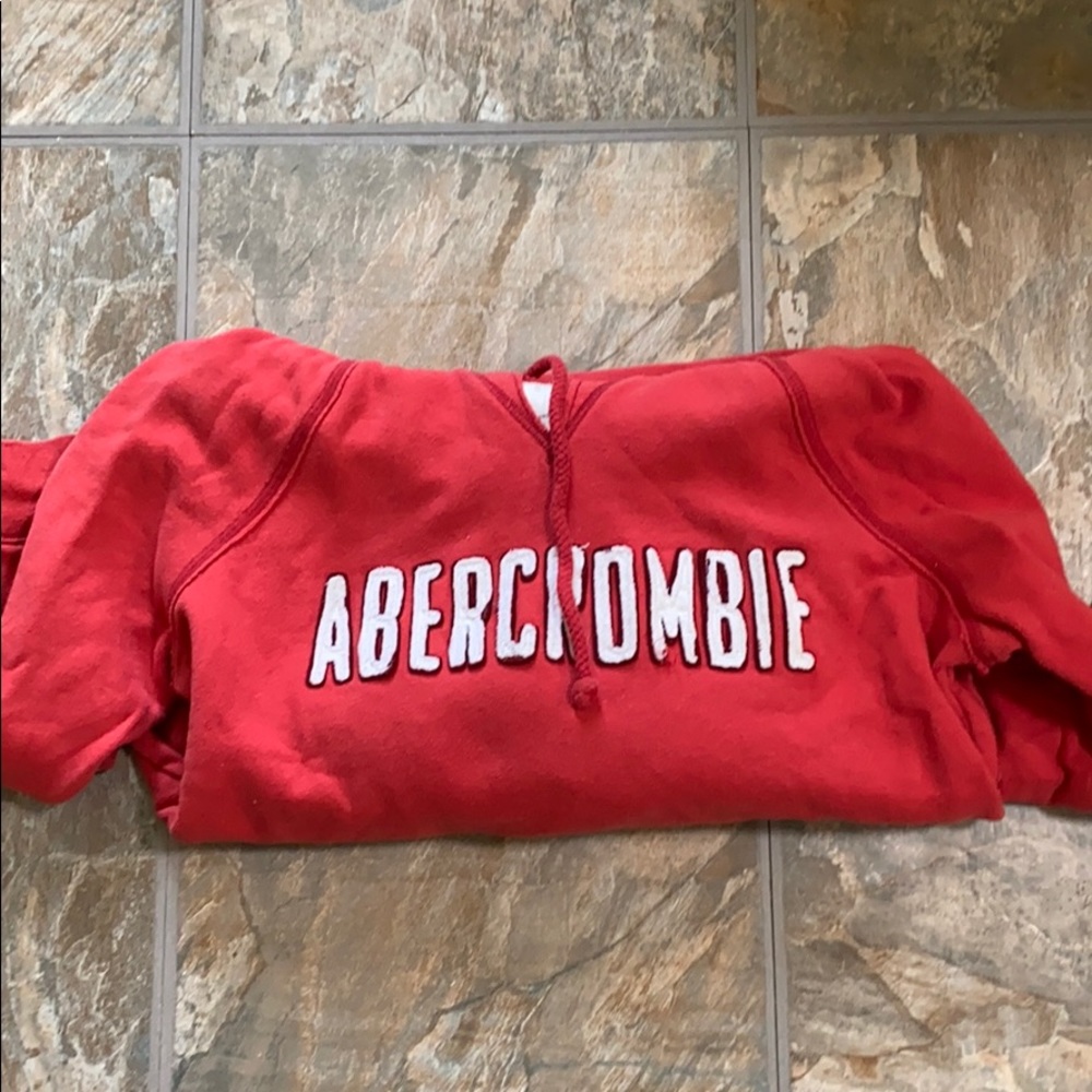 Abercrombie & Fitch Red Pullover Hoodie with White Logo